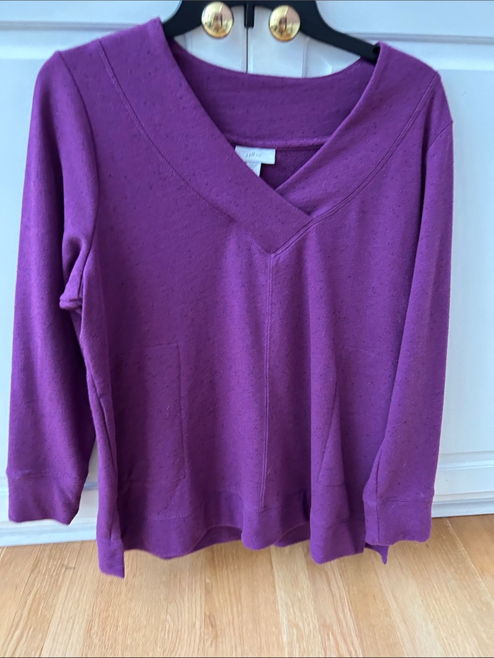 J. Jill Purple V-Neck Pocket Sweater PM